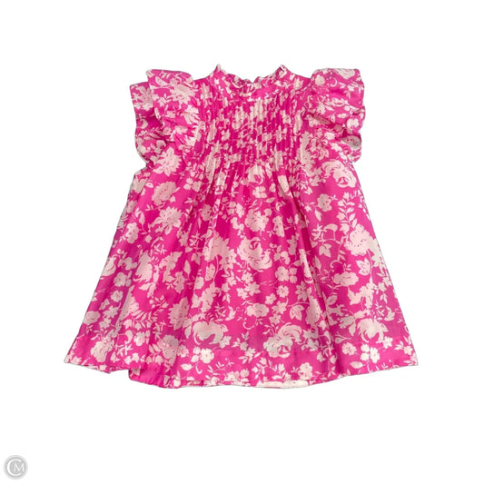 Blouse Short Sleeve By J.marie In Pink & White, Size: M