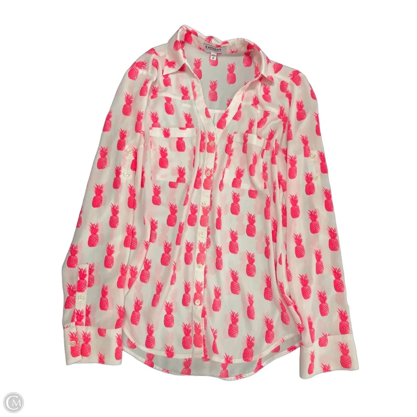 Top Long Sleeve By Express In Pink & White, Size: Xs