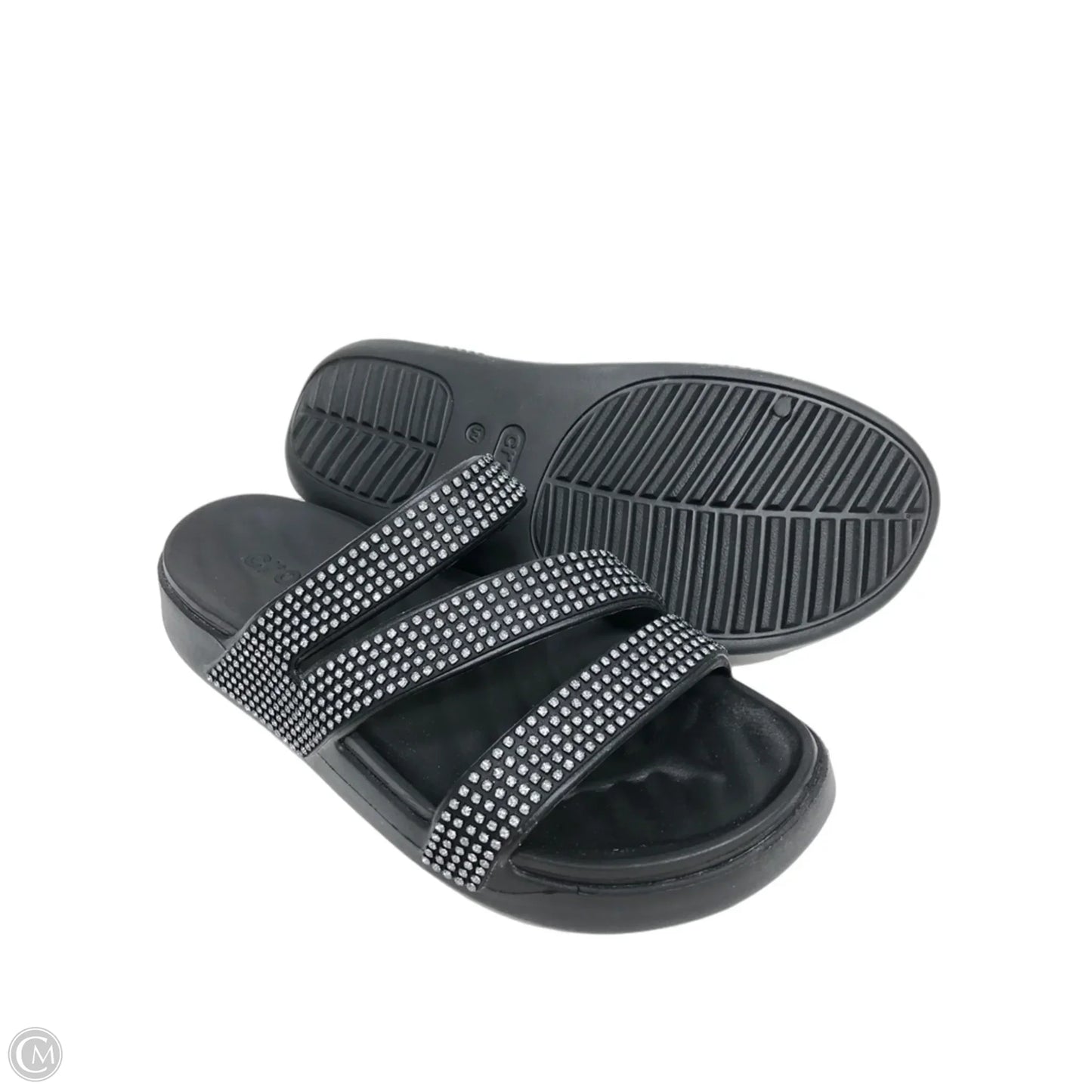 Sandals Heels Wedge By Crocs In Black, Size: 8
