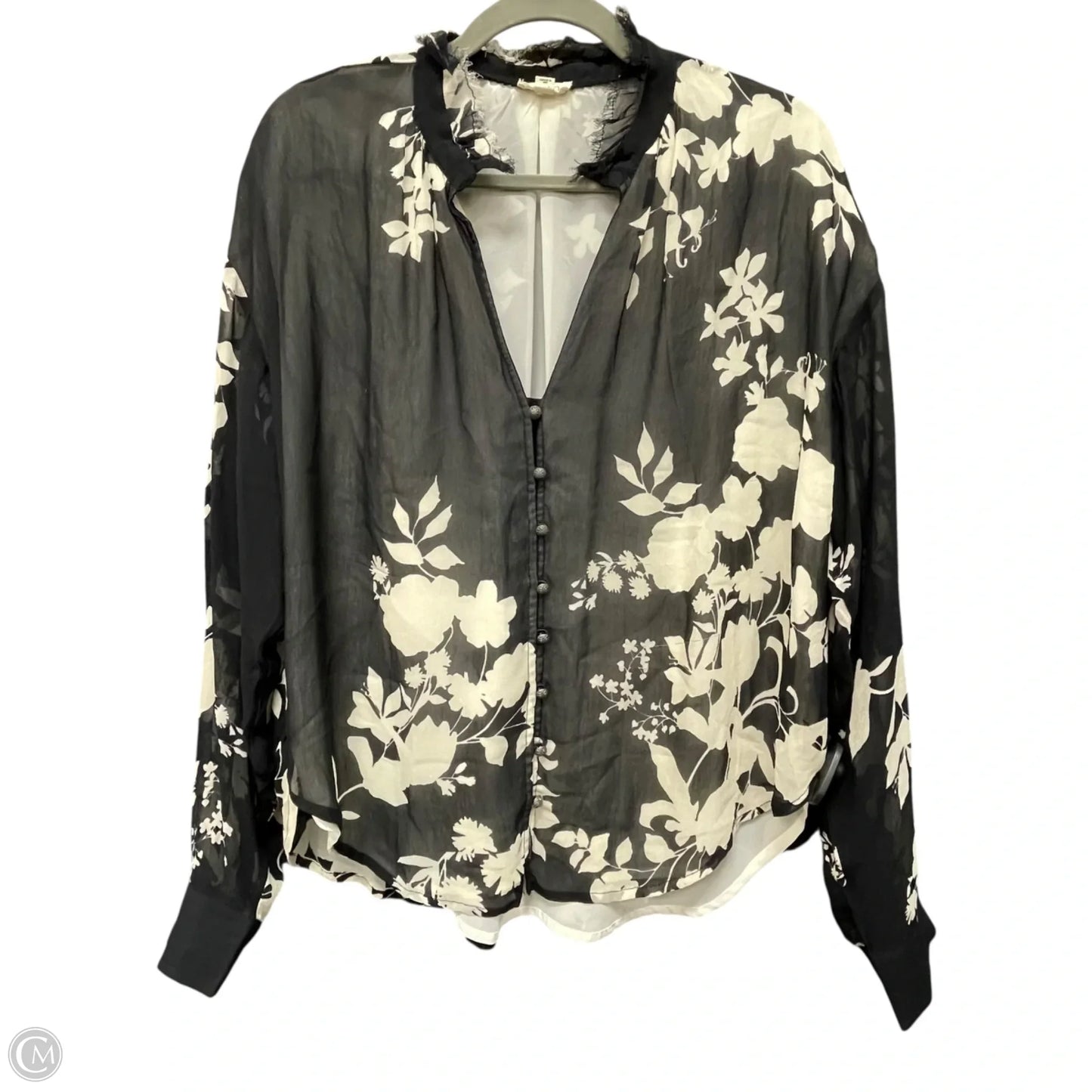 Blouse Long Sleeve By Pilcro In Black & Cream, Size: M