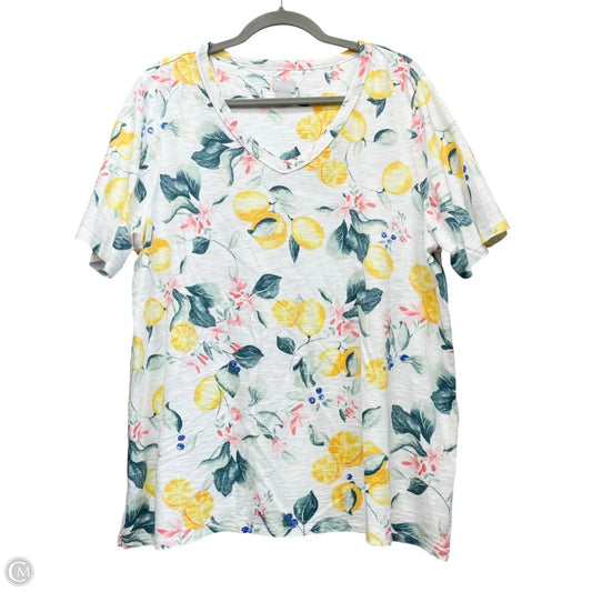Top Short Sleeve Basic By Chicos In White & Yellow, Size: Xl
