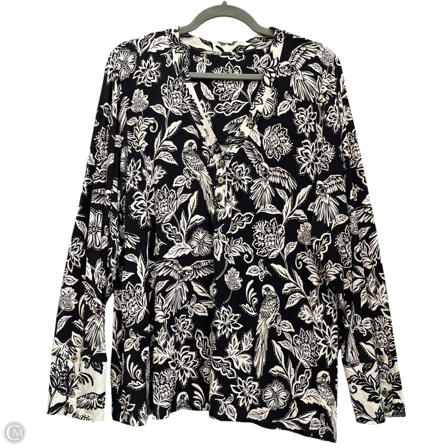 Top Long Sleeve By Johnny Was In Black & Cream, Size: Xl