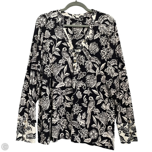Top Long Sleeve By Johnny Was In Black & Cream, Size: Xl