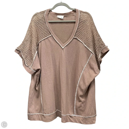 Top Short Sleeve By Andree By Unit In Taupe, Size: 2x