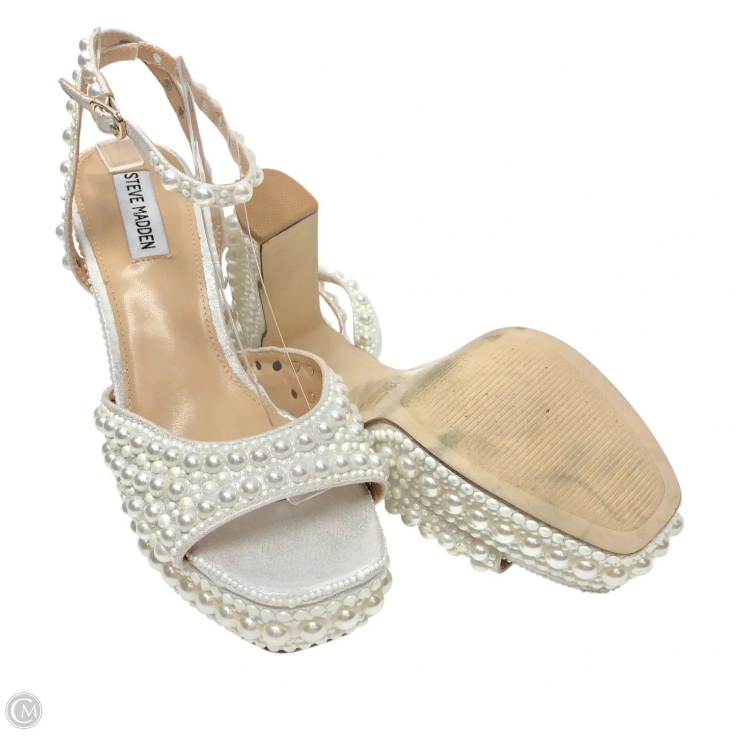 Sandals Heels Block By Steve Madden In White, Size: 8.5