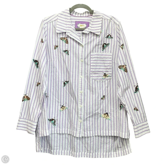 Top Long Sleeve By Maeve In Purple & White, Size: L