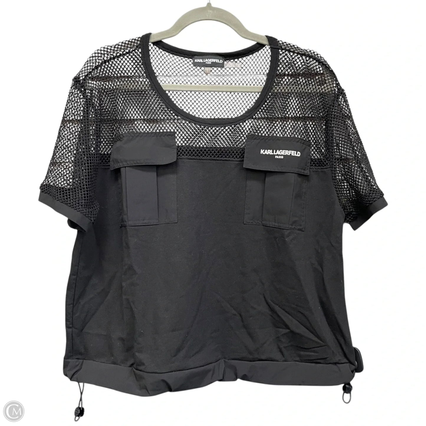 Top Short Sleeve Designer By Karl Lagerfeld In Black, Size: L