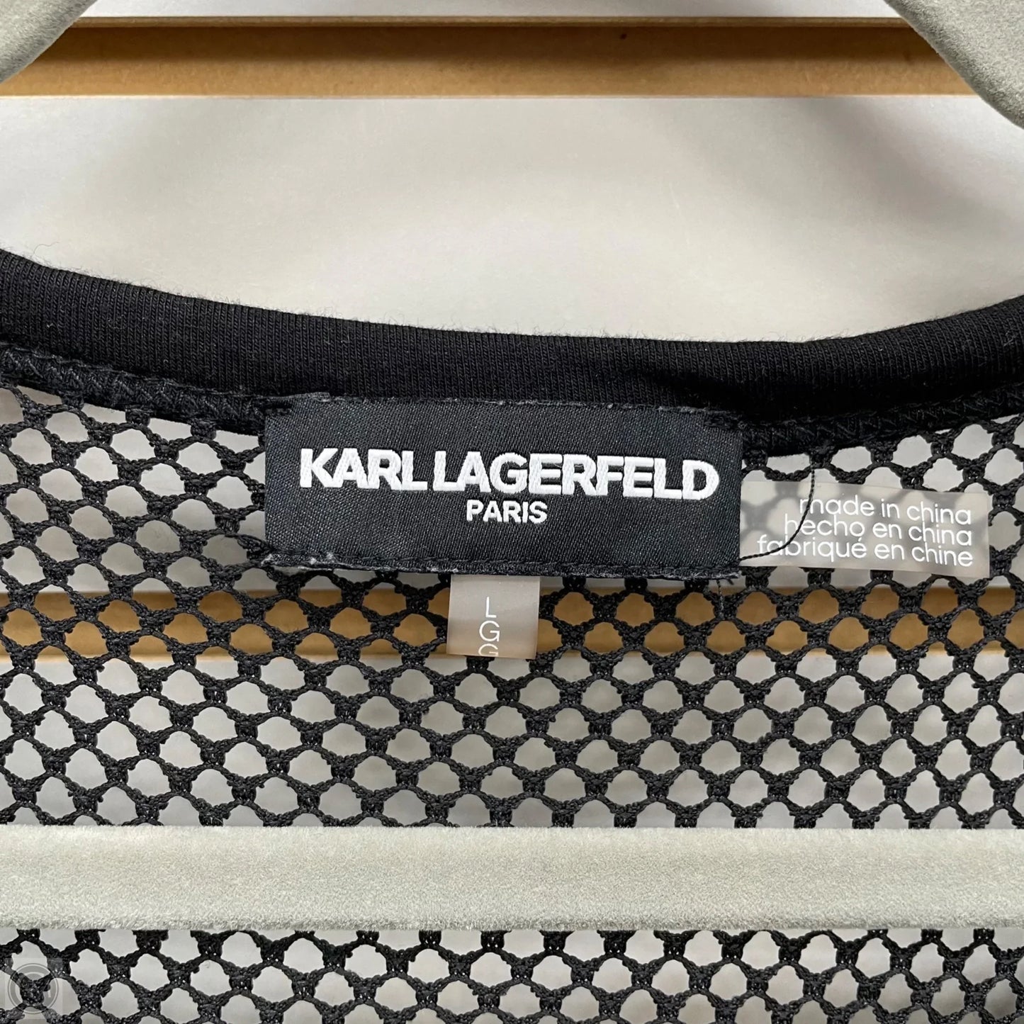 Top Short Sleeve Designer By Karl Lagerfeld In Black, Size: L