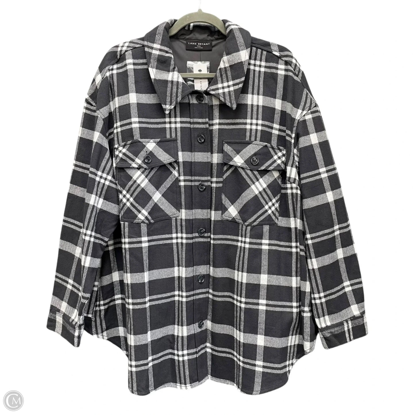 Jacket Shirt By Lane Bryant In Grey & White, Size: 1x