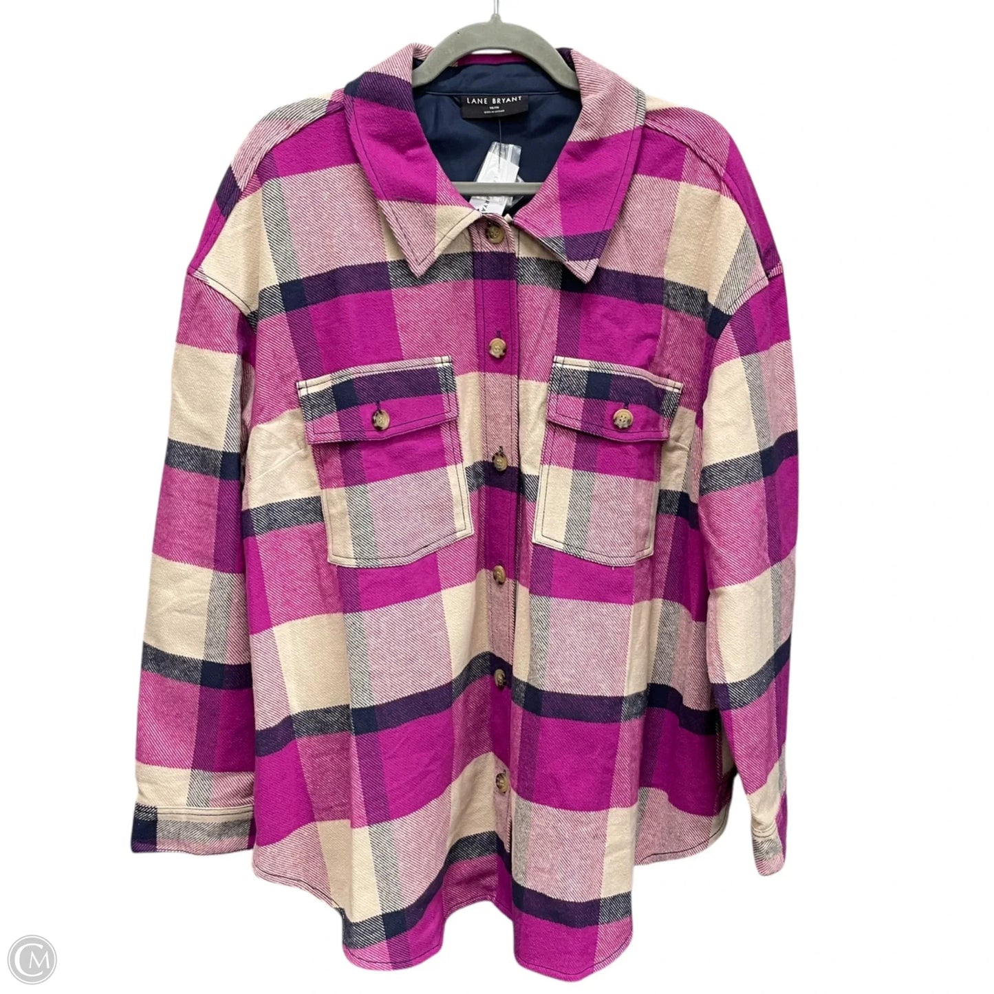 Jacket Shirt By Lane Bryant In Pink & Tan, Size: 1x