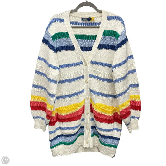 Sweater Cardigan By Polo Ralph Lauren In Striped Pattern, Size: L