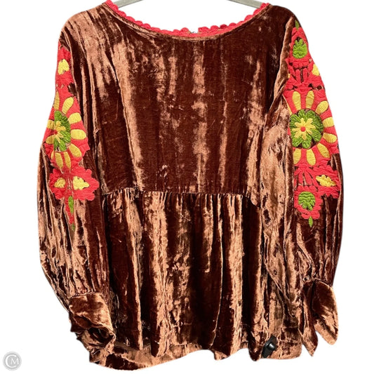 Top Long Sleeve By Ivy Jane In Brown, Size: L