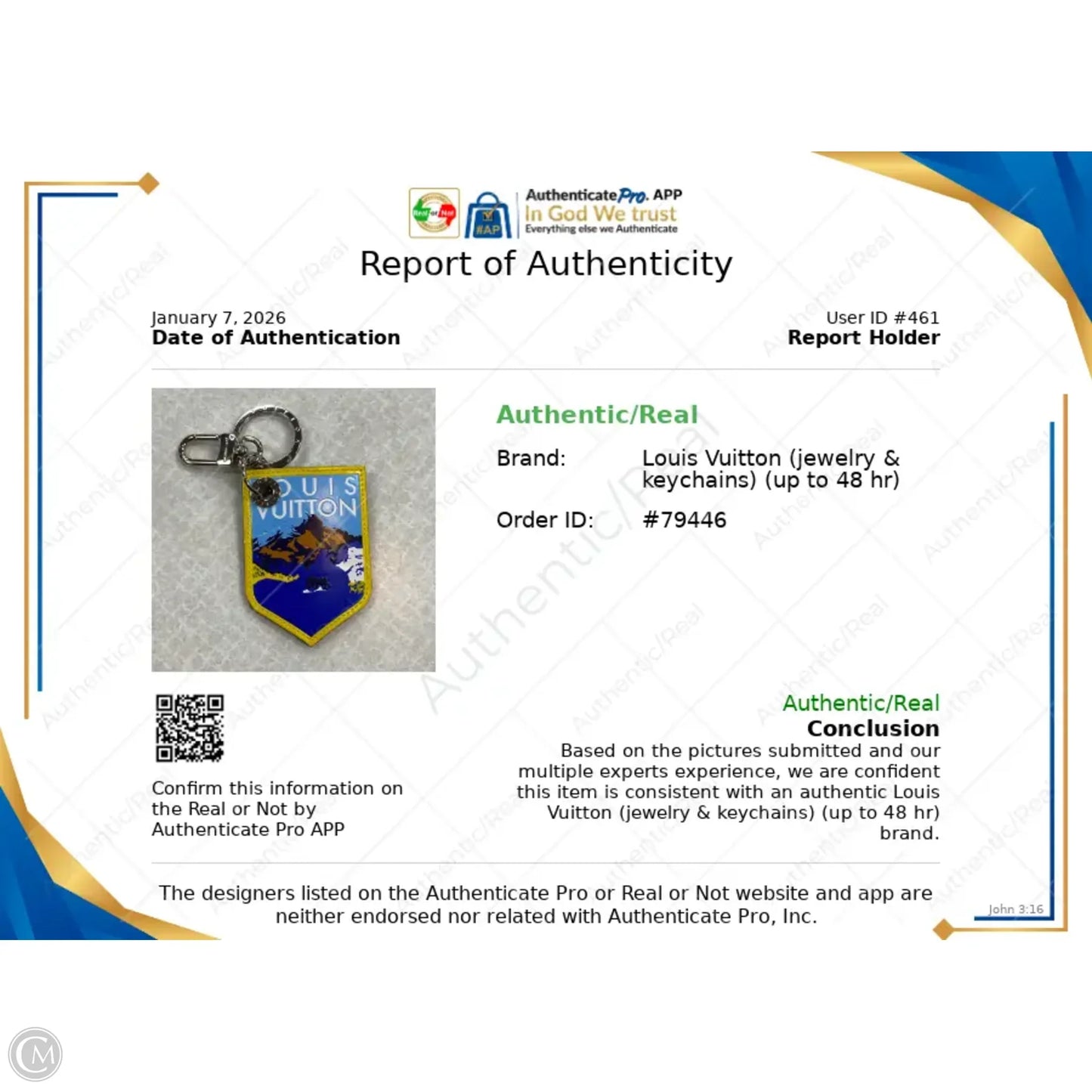 Key Chain Luxury Designer By Louis Vuitton, Size: Large