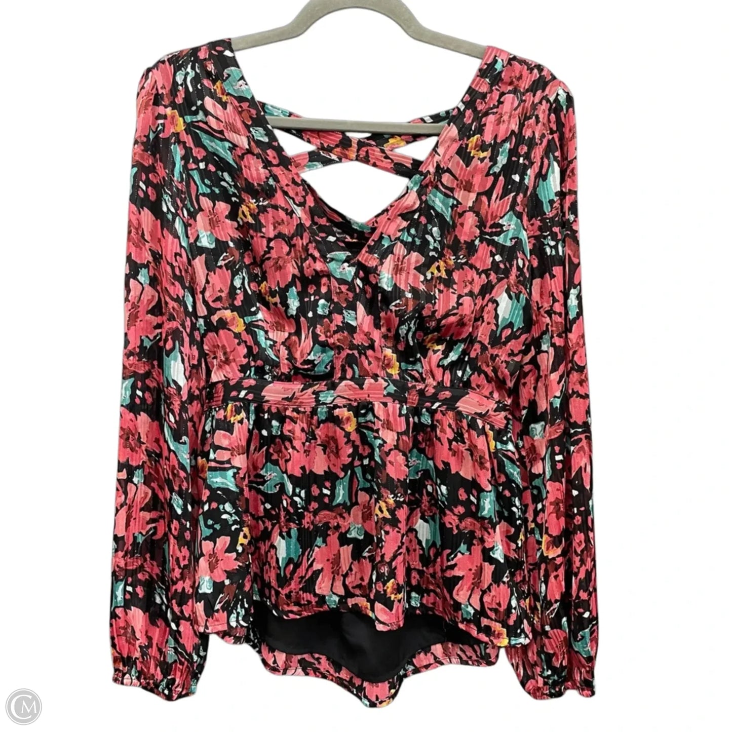 Top Long Sleeve By Skies Are Blue In Black & Pink, Size: M
