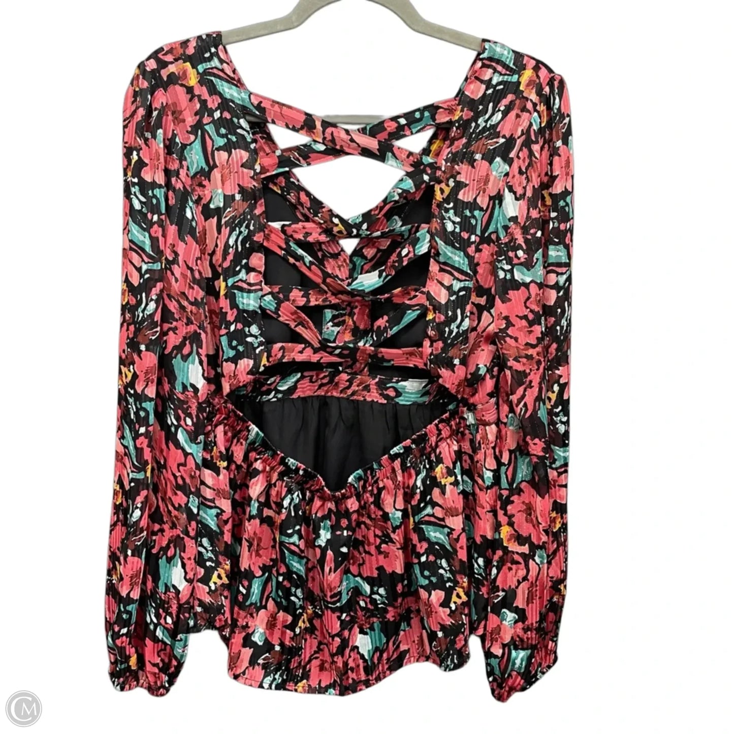 Top Long Sleeve By Skies Are Blue In Black & Pink, Size: M
