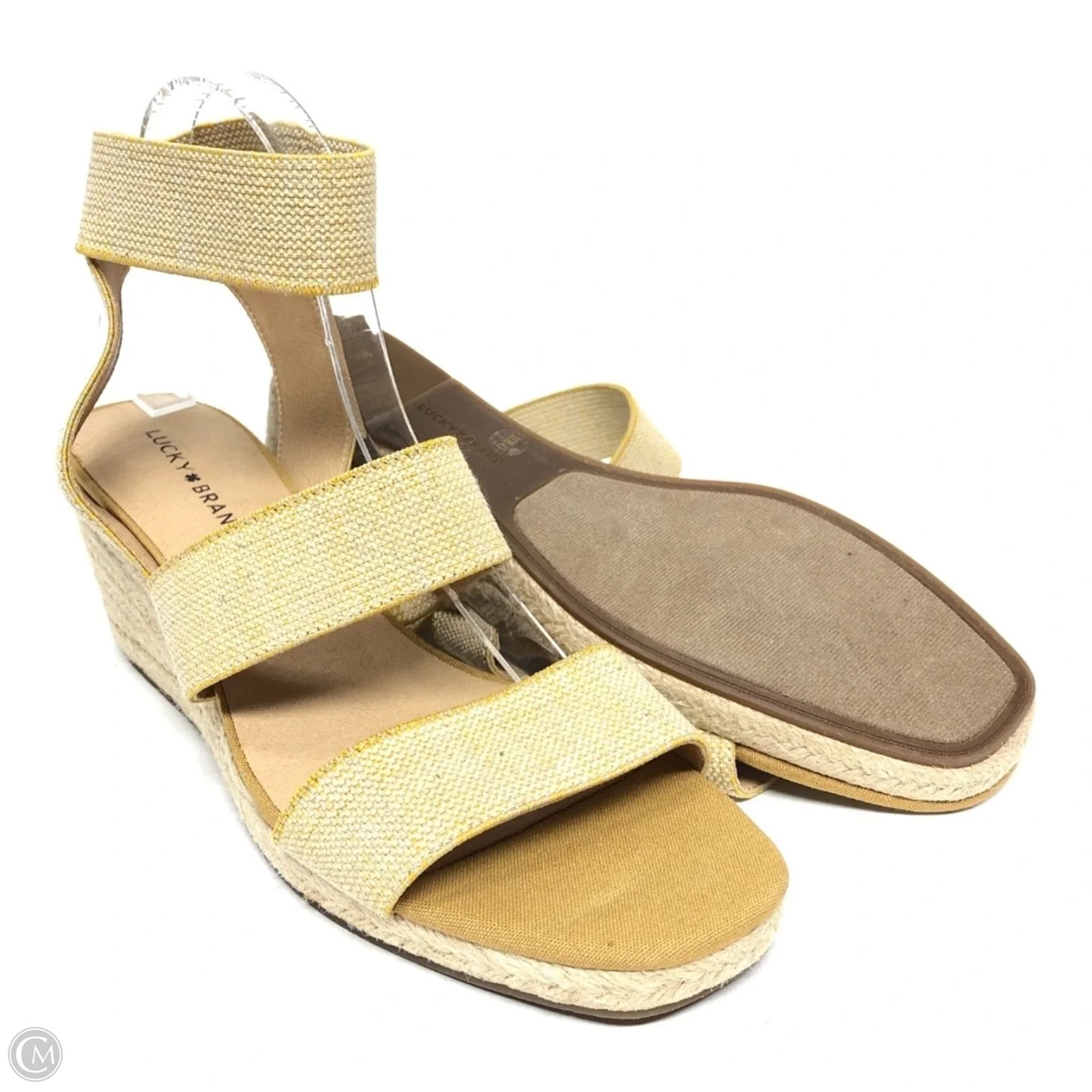 Sandals Heels Wedge By Lucky Brand In Cream & Yellow, Size: 11