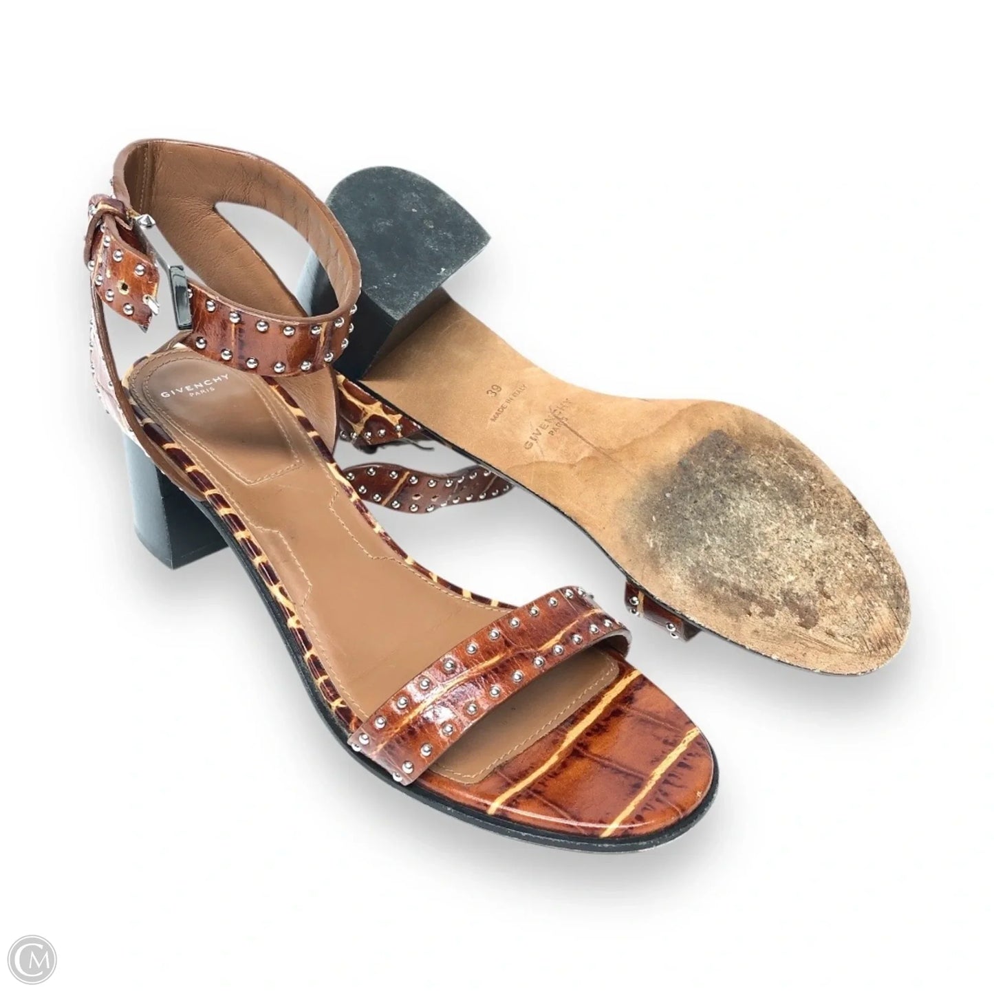 Sandals Luxury Designer By Givenchy In Brown & Silver, Size: 9