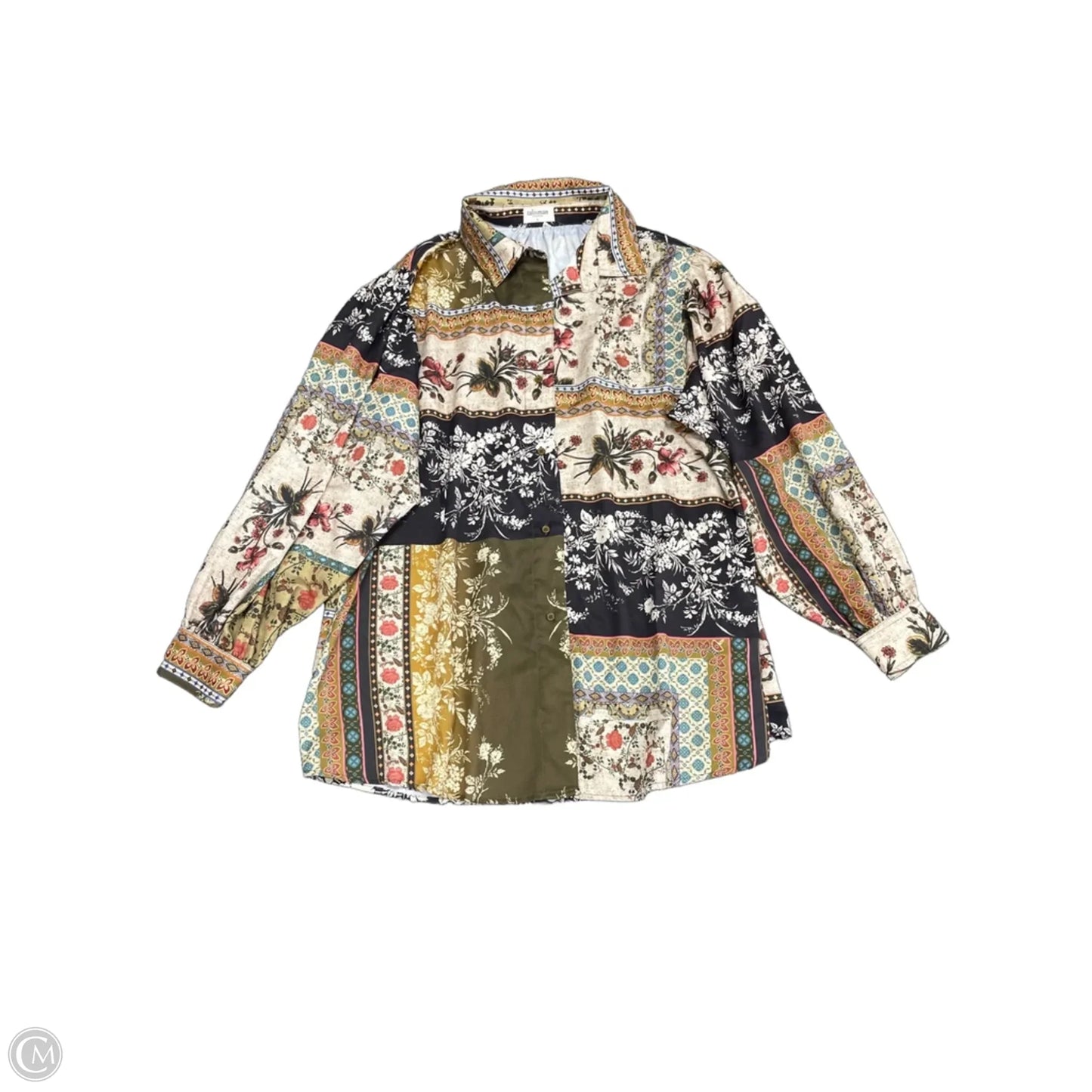 Tunic Long Sleeve By Cmb In Green & Tan, Size: L
