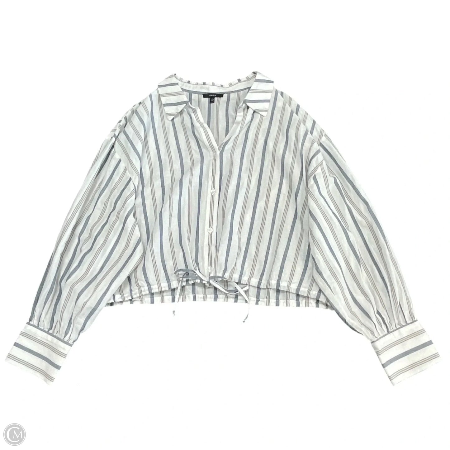 Top Long Sleeve By Drew In Blue & White, Size: L