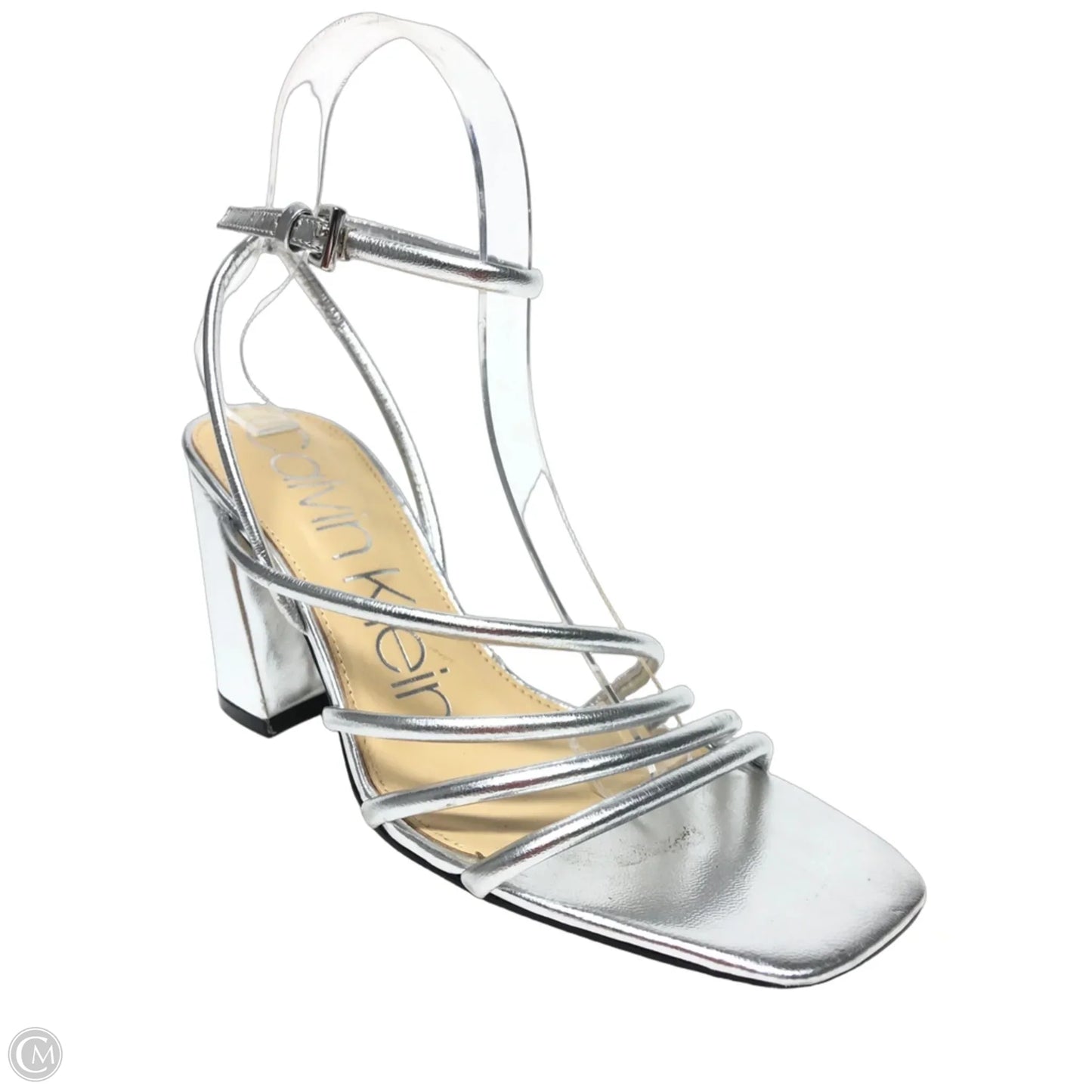 Sandals Heels Block By Calvin Klein In Silver, Size: 8