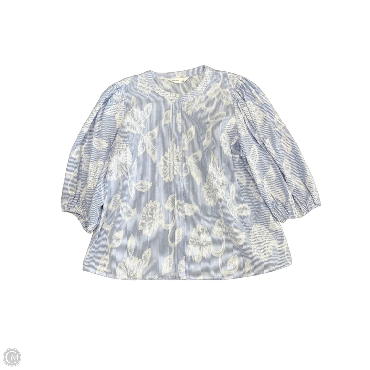 Top Short Sleeve By Nine West In Blue & White, Size: L