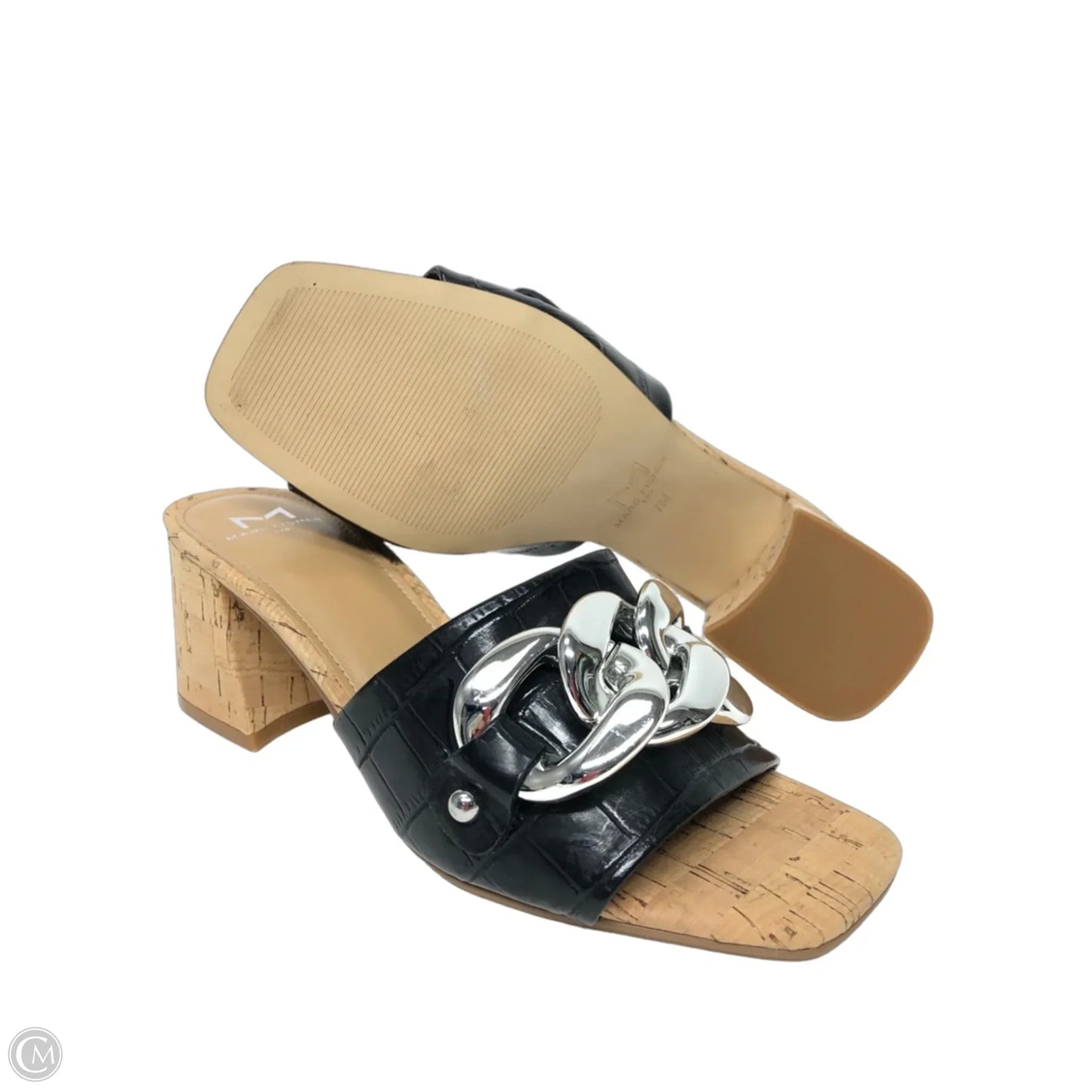 Sandals Heels Block By Marc Fisher In Black & Silver, Size: 7