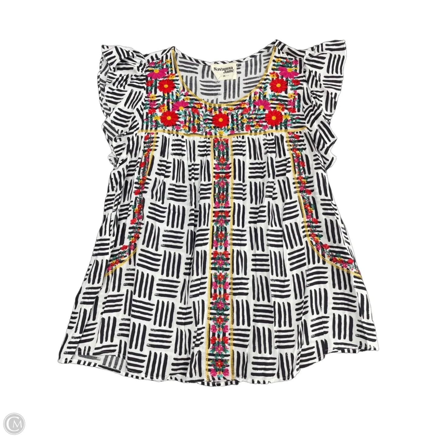 Top Short Sleeve By Savanna Jane In Black & White, Size: 2x