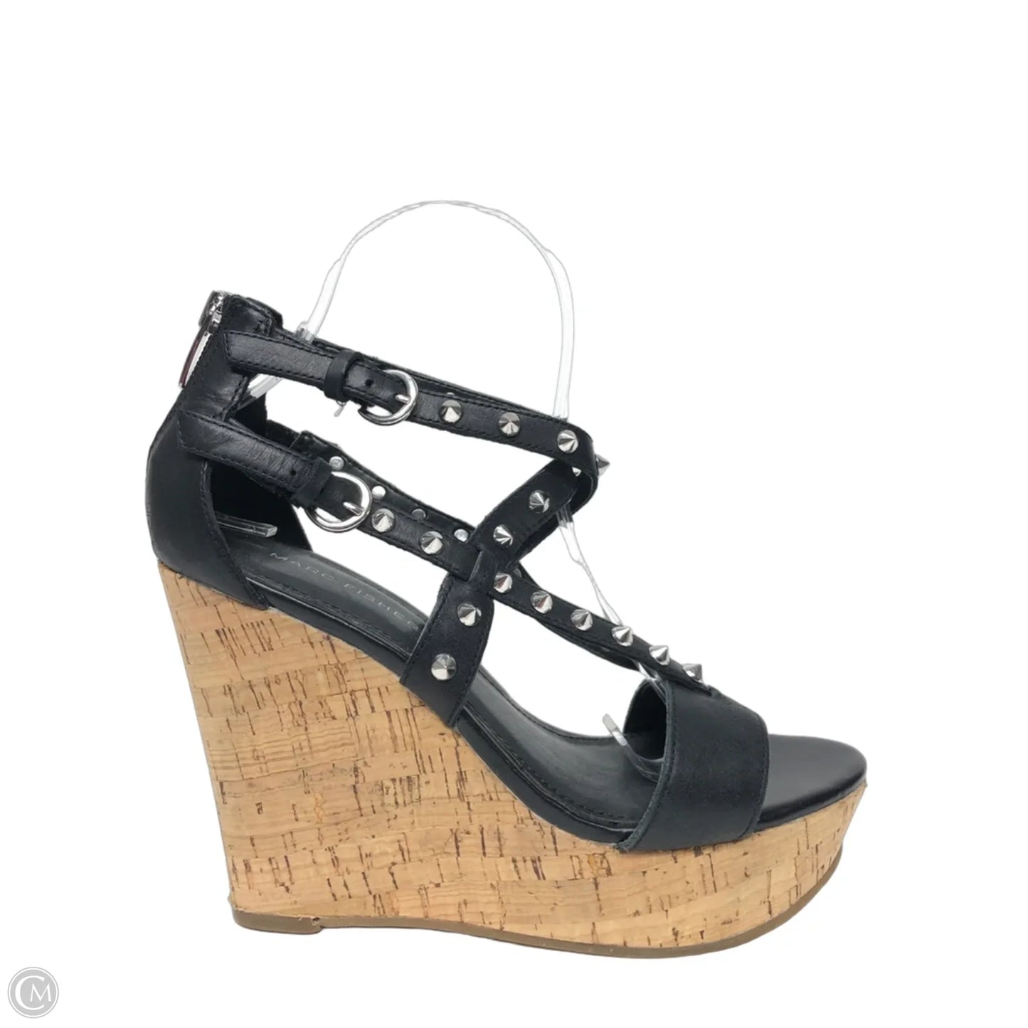 Sandals Heels Wedge By Marc Fisher In Black & Silver, Size: 7