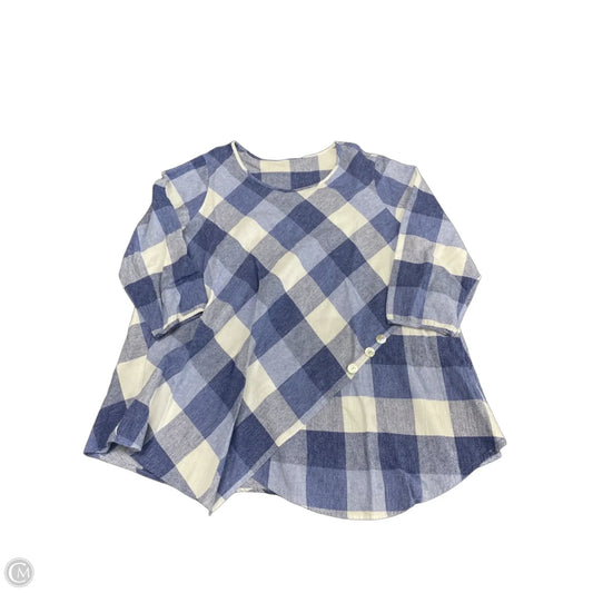 Tunic Long Sleeve By Ali Miles In Blue & White, Size: 1x