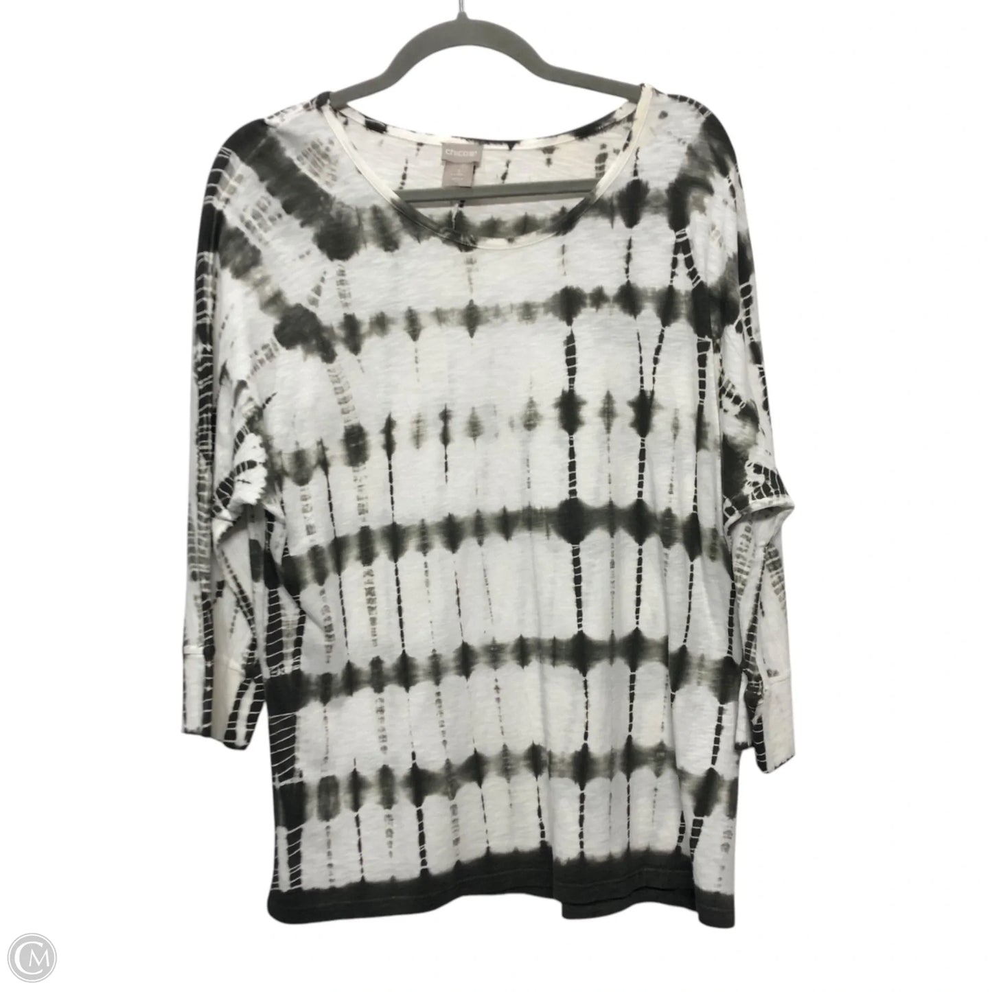 Top 3/4 Sleeve By Chicos In Grey & White, Size: L