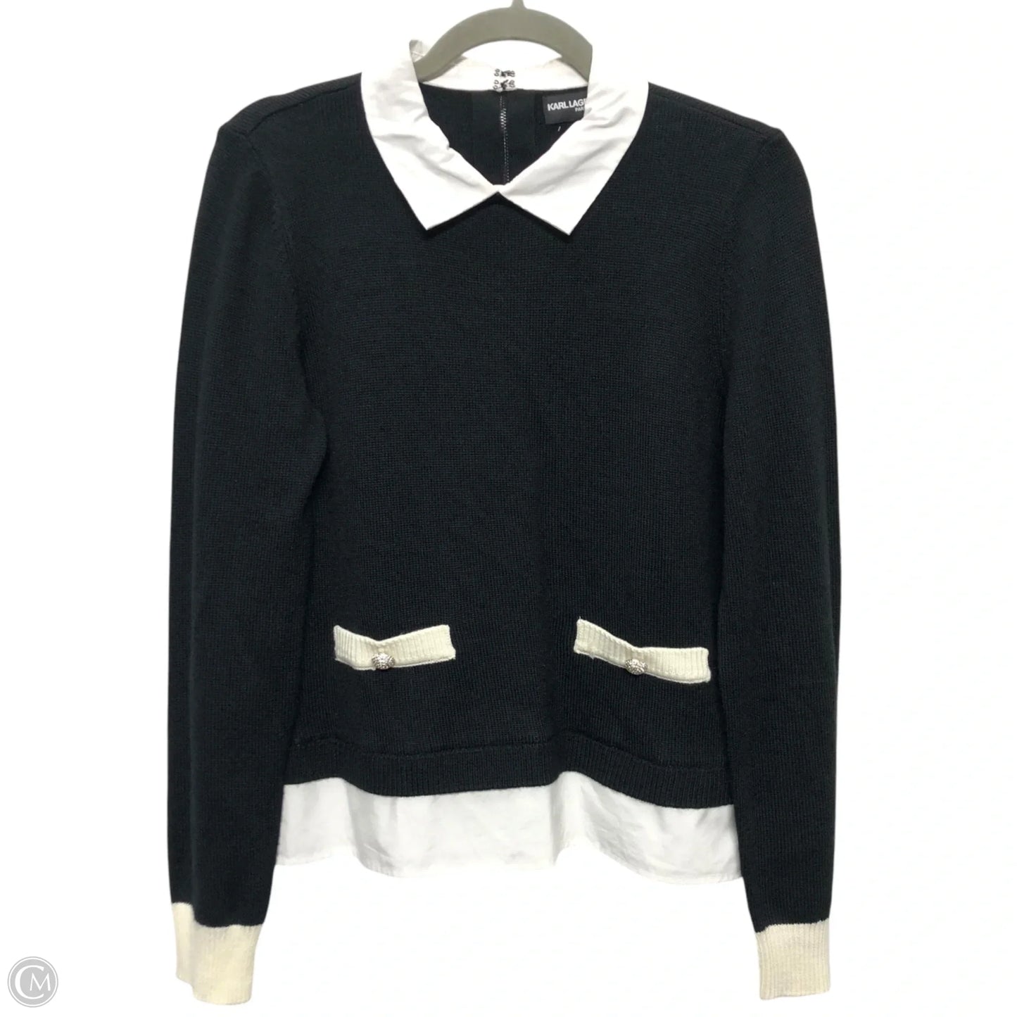 Top Long Sleeve Designer By Karl Lagerfeld In Black & White, Size: S