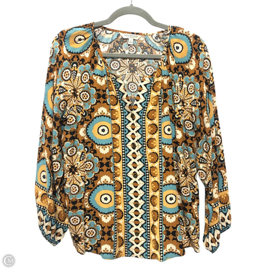 Top Long Sleeve By Liverpool In Blue & Brown, Size: S