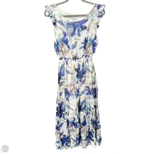 Dress Casual Midi By Cmc In Blue & White, Size: L
