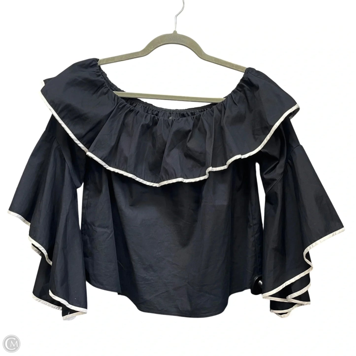 Top Long Sleeve By Zara Basic In Black & White, Size: M