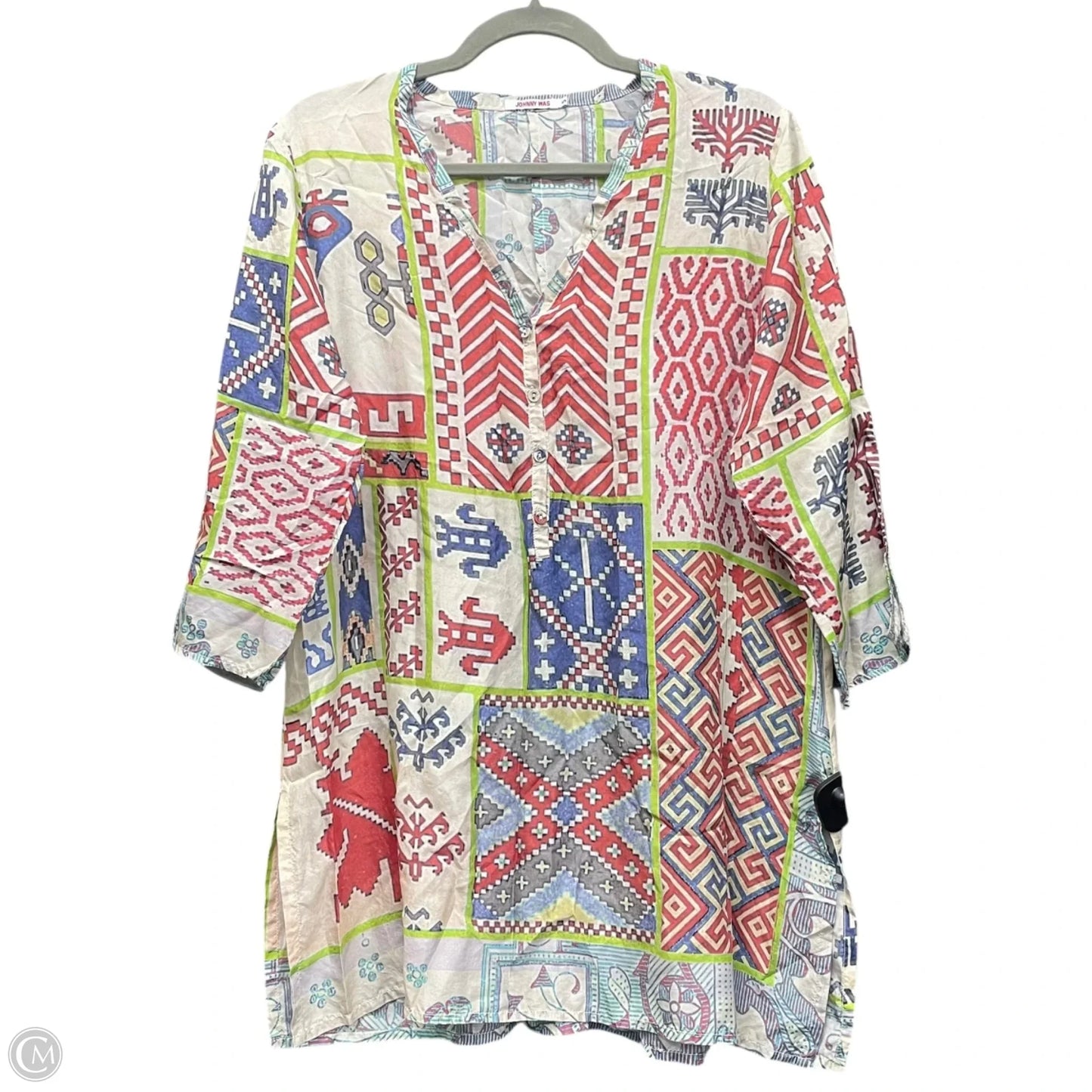 Top Long Sleeve By Johnny Was In Blue & Red & White, Size: S