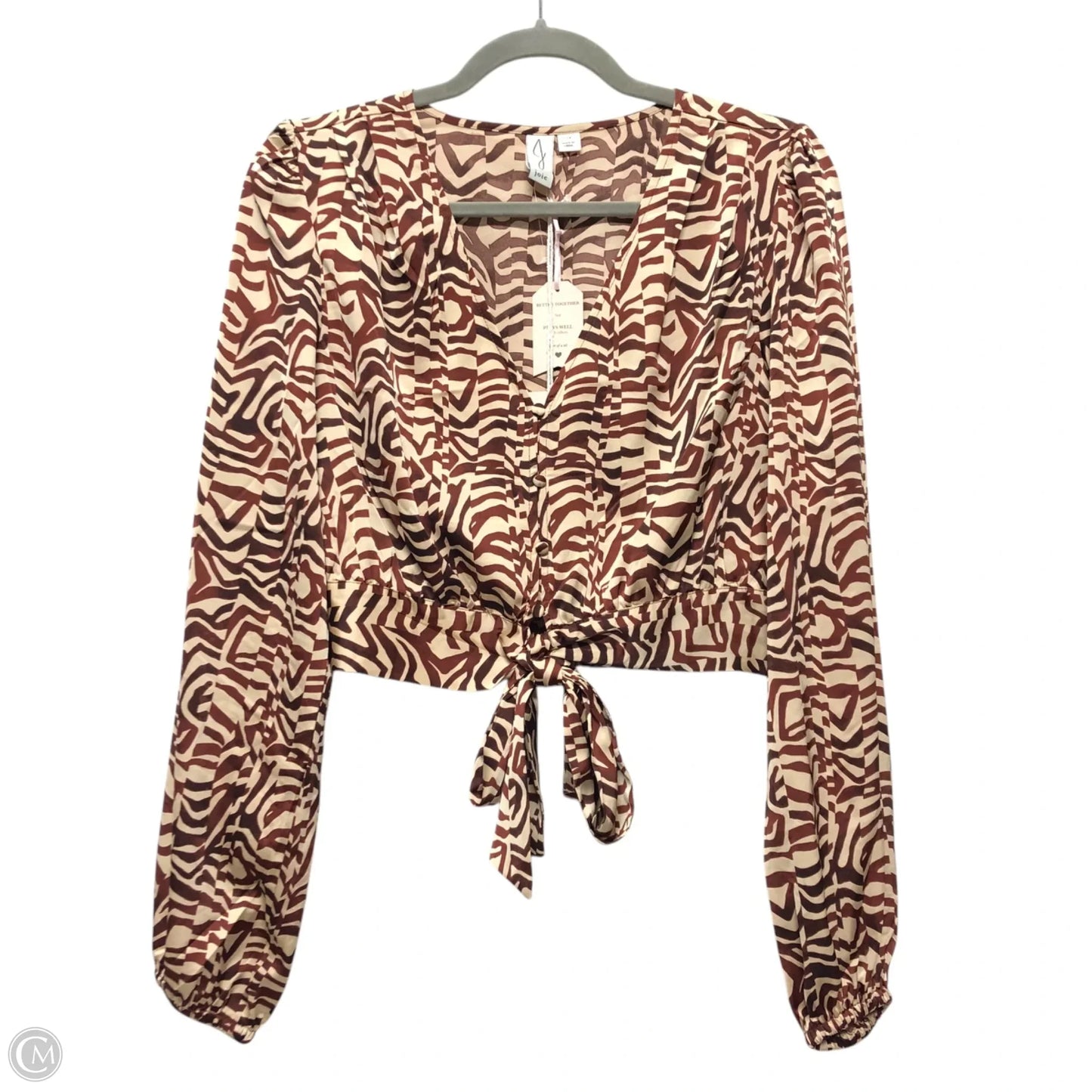 Blouse Long Sleeve By J By Joie In Brown & Cream, Size: S