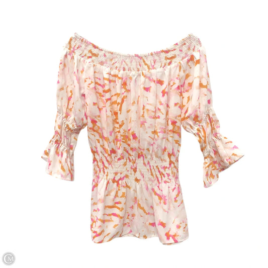 Blouse 3/4 Sleeve By Cabi In Orange & White, Size: Xs