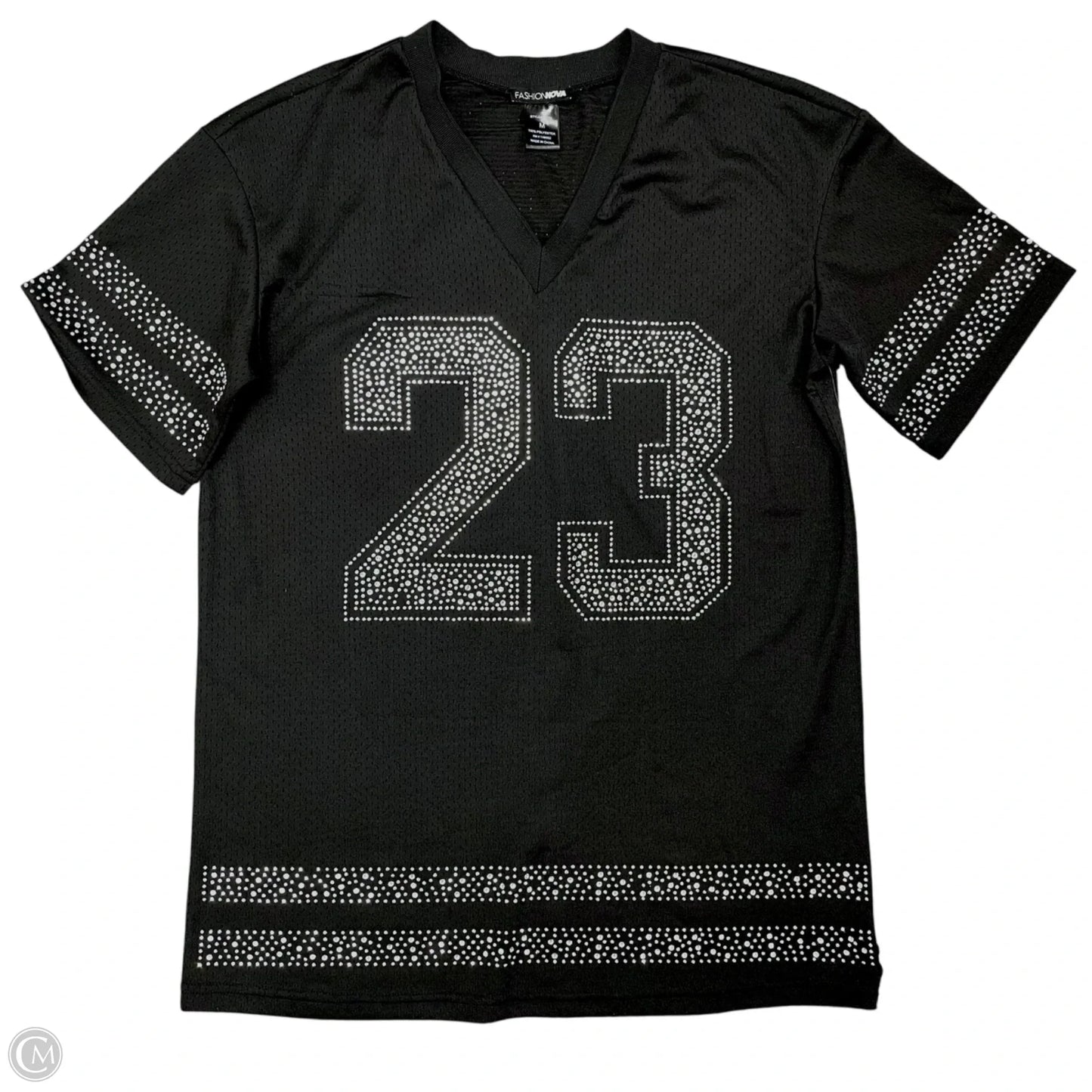Top Short Sleeve By Fashion Nova In Black & Silver, Size: M