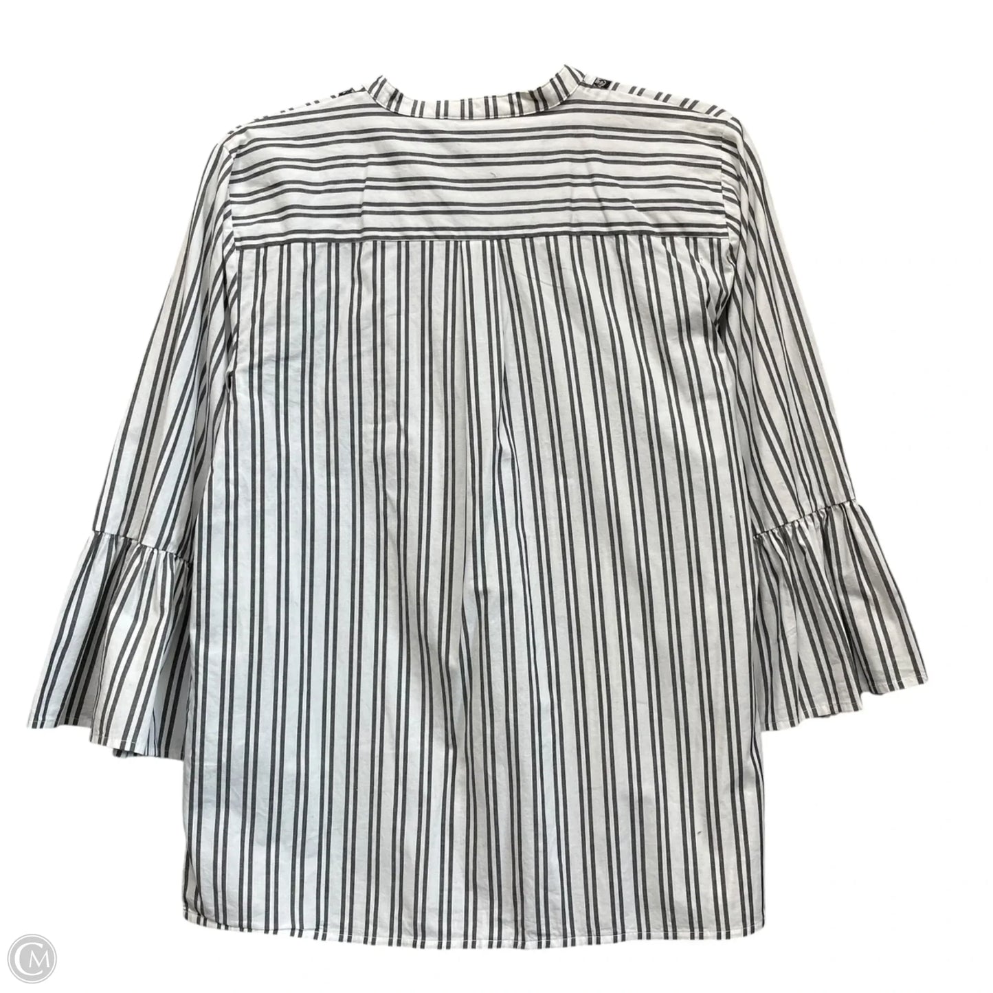 Top 3/4 Sleeve Designer By Karl Lagerfeld In Grey & White, Size: M