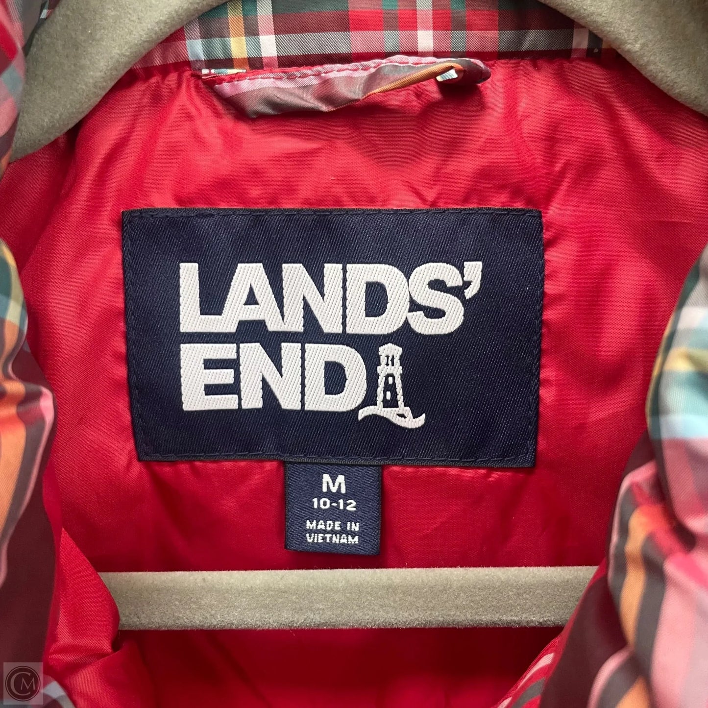 Jacket Puffer & Quilted By Lands End In Plaid Pattern, Size: M