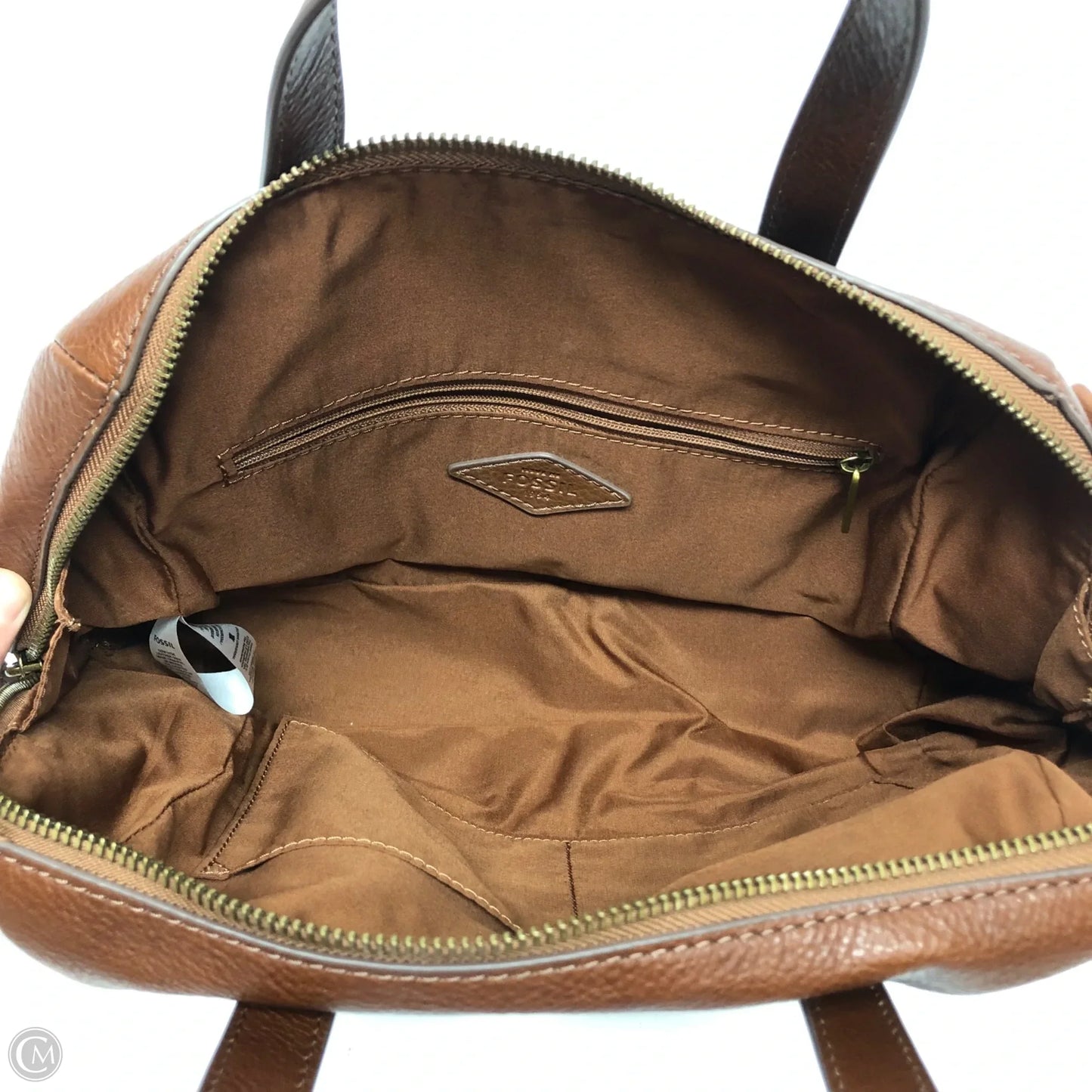 Handbag Leather By Fossil, Size: Medium