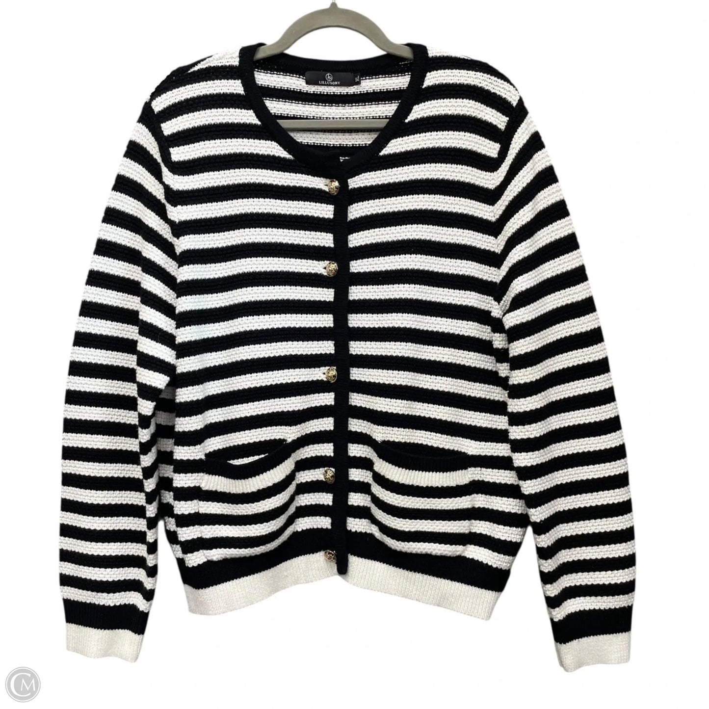 Sweater Cardigan By Lillusory In Black & White, Size: Xl