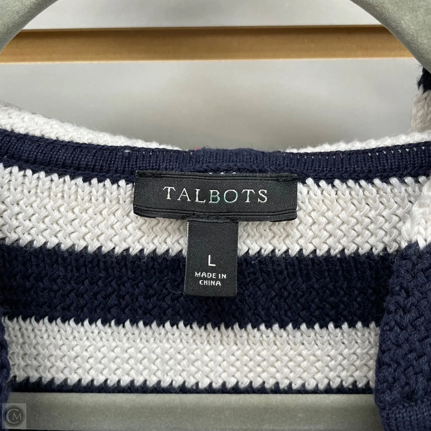 Sweater By Talbots In Blue & White, Size: L