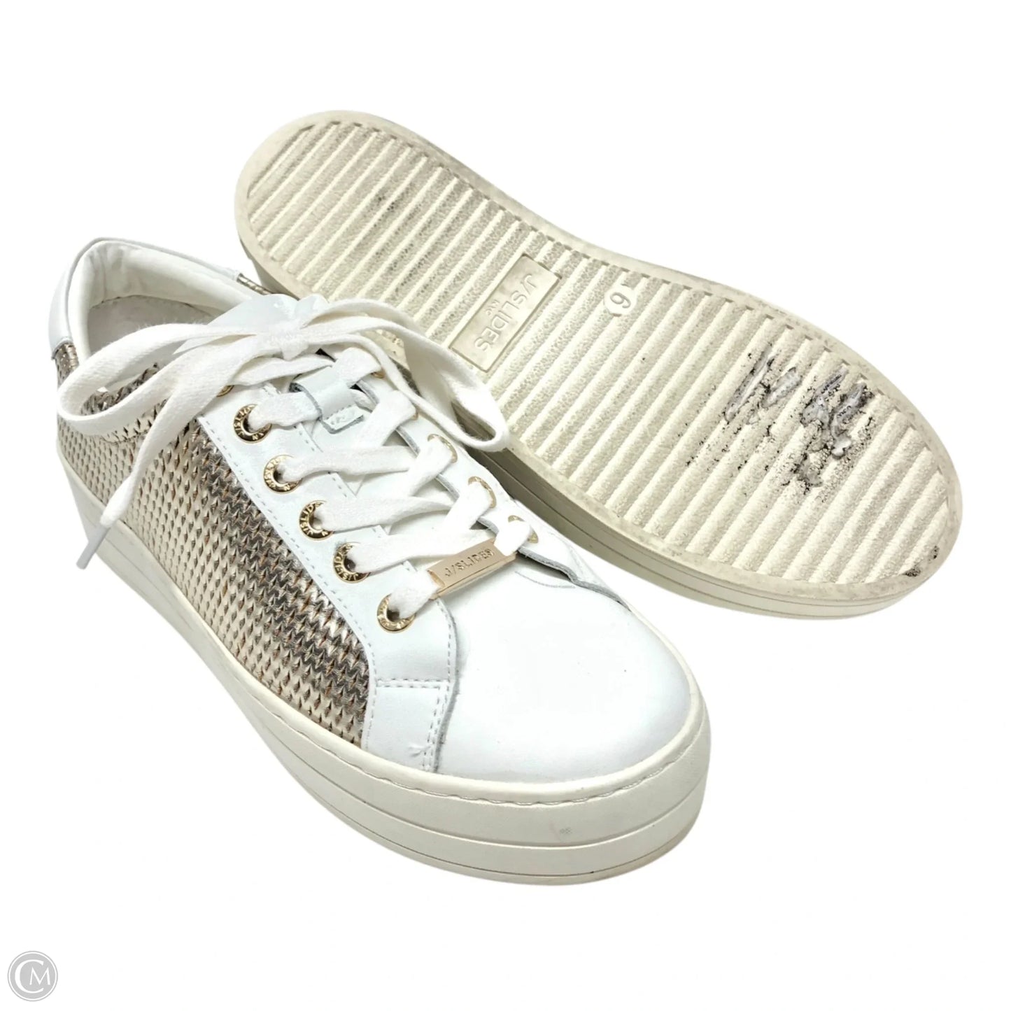 Shoes Sneakers By J Slides In Gold & White, Size: 6