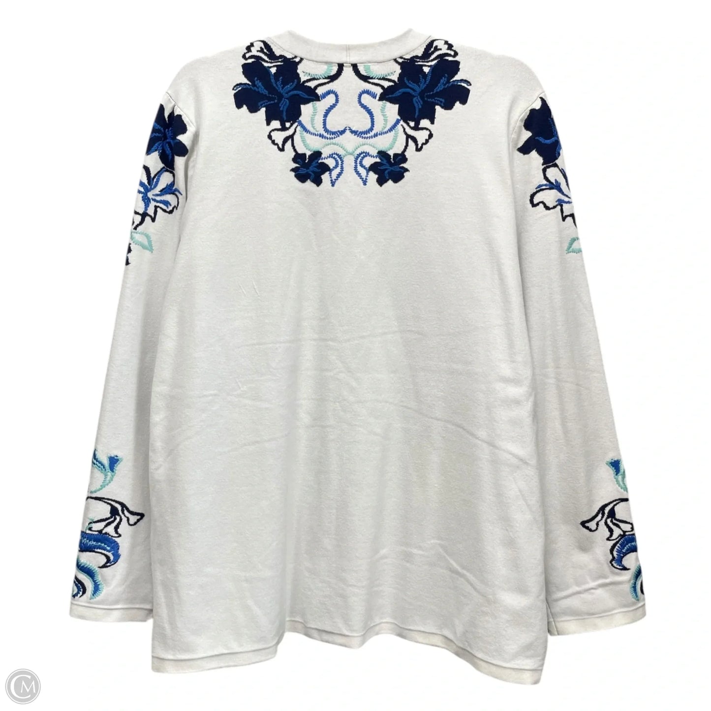 Sweater Cardigan By Chicos In Blue & White, Size: Xl