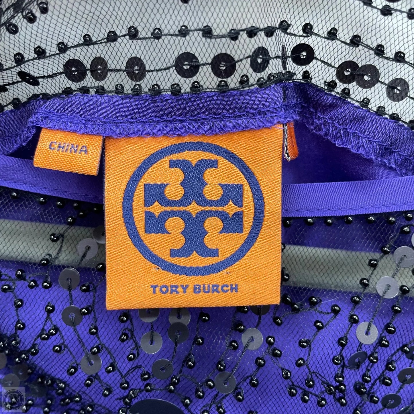 Blouse Designer By Tory Burch In Black & Purple, Size: 0