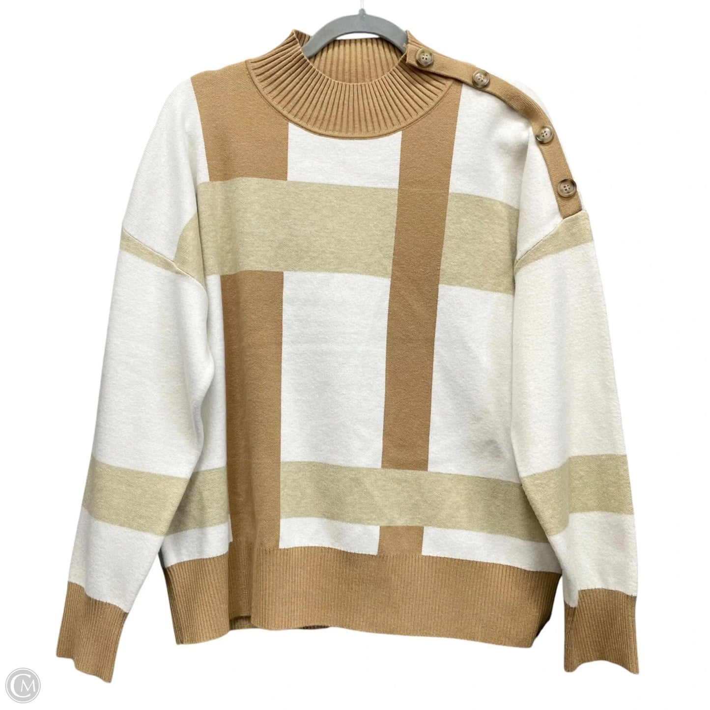Sweater By Tahari In Tan & White, Size: Xl