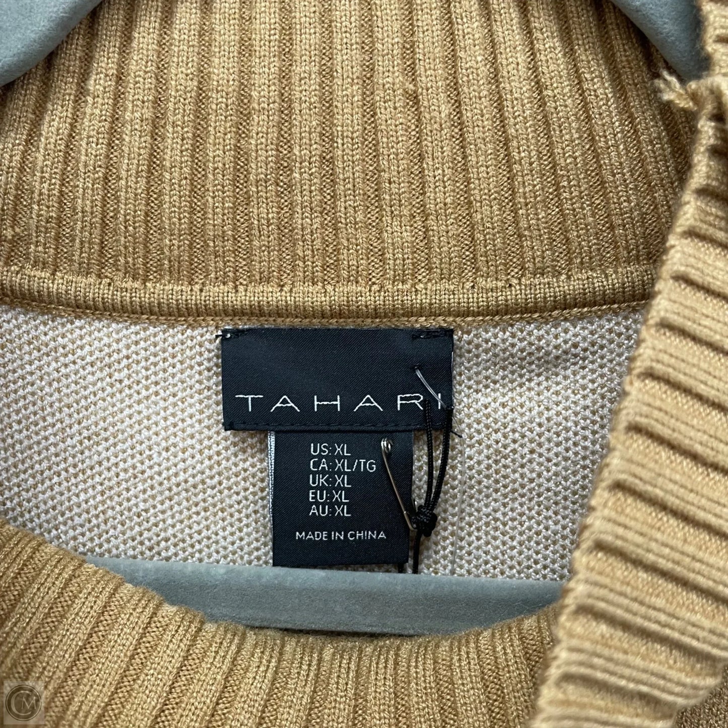 Sweater By Tahari In Tan & White, Size: Xl