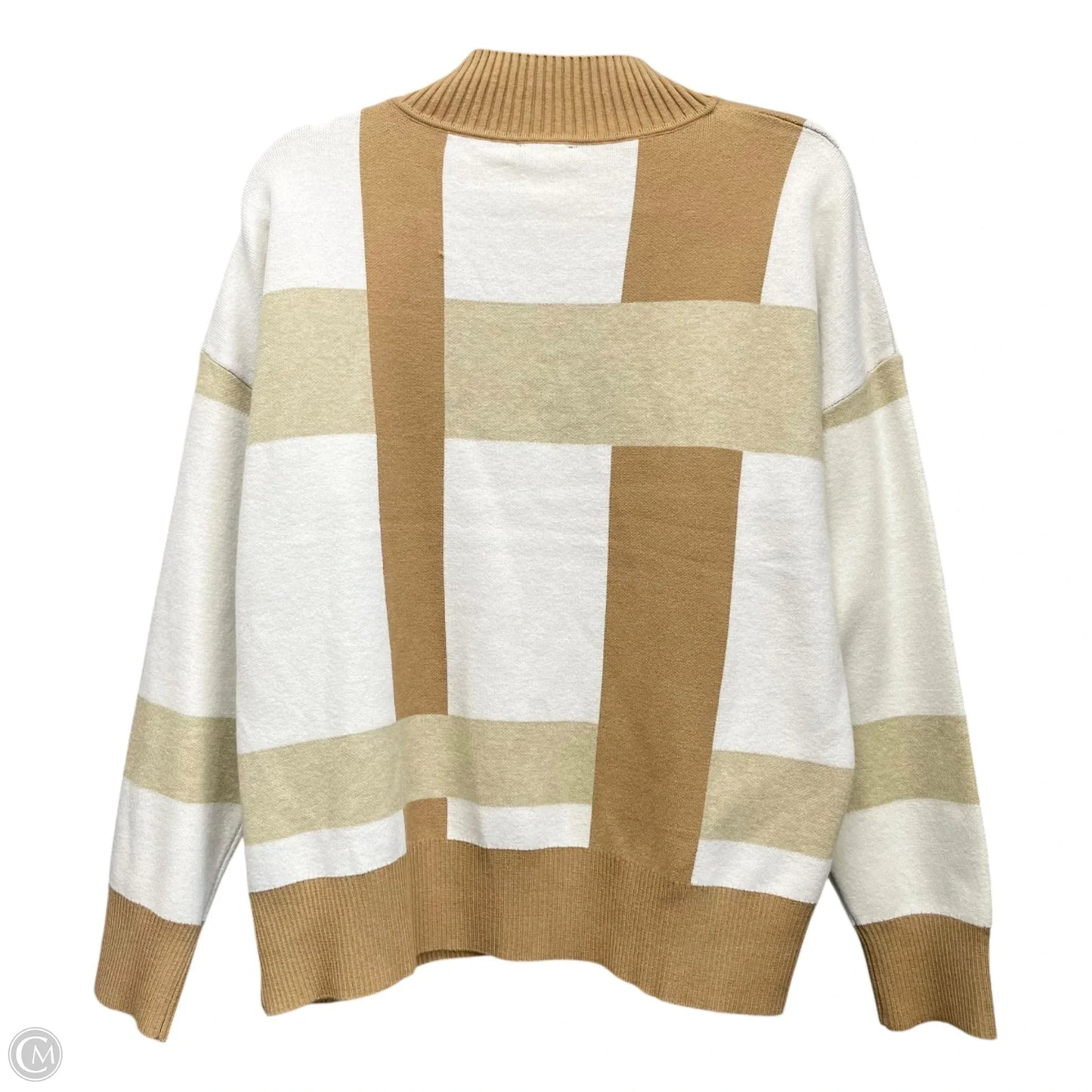 Sweater By Tahari In Tan & White, Size: Xl