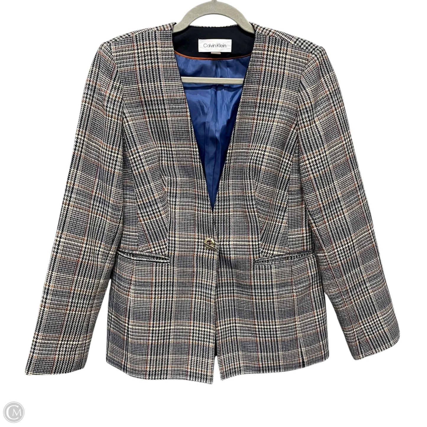 Blazer By Calvin Klein In Plaid Pattern, Size: 6